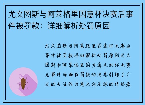尤文图斯与阿莱格里因意杯决赛后事件被罚款:详细解析处罚原因